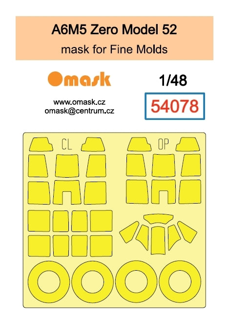Omask 54078 A6M5 Zero Model 52 mask (for Fine Molds) clear parts yellow masking tape 1/48