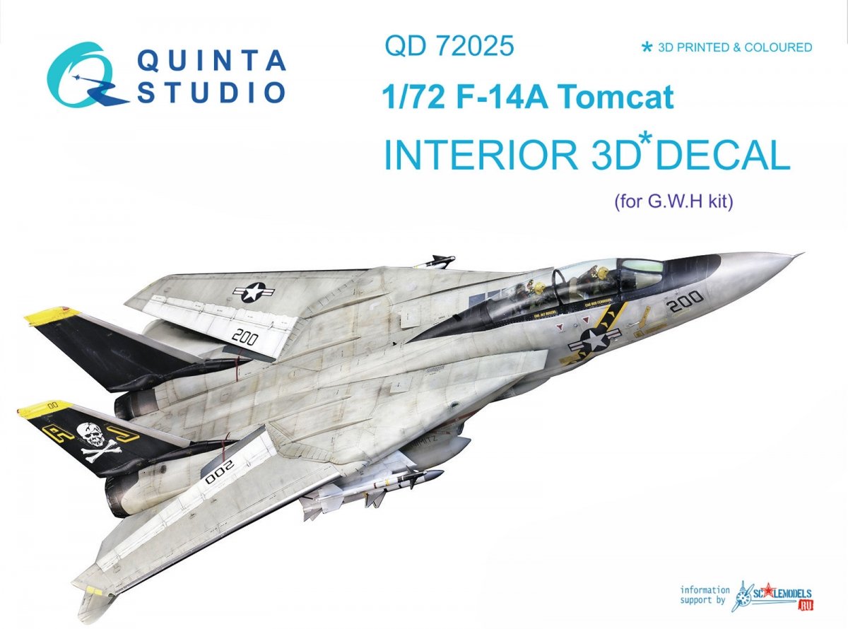 Quinta Studio QD72025 F-14A 3D-Printed &amp;amp; coloured Interior on decal paper (for GWH kit) 1/72