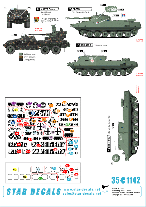Star Decals 35-C1142 Serbian (SVK and VRS) M18 Hellcat, M36B2 Jackson, M84, PT-76B, BTR-50PK, M53/59 Praga SPAAG 1/35 – image 2