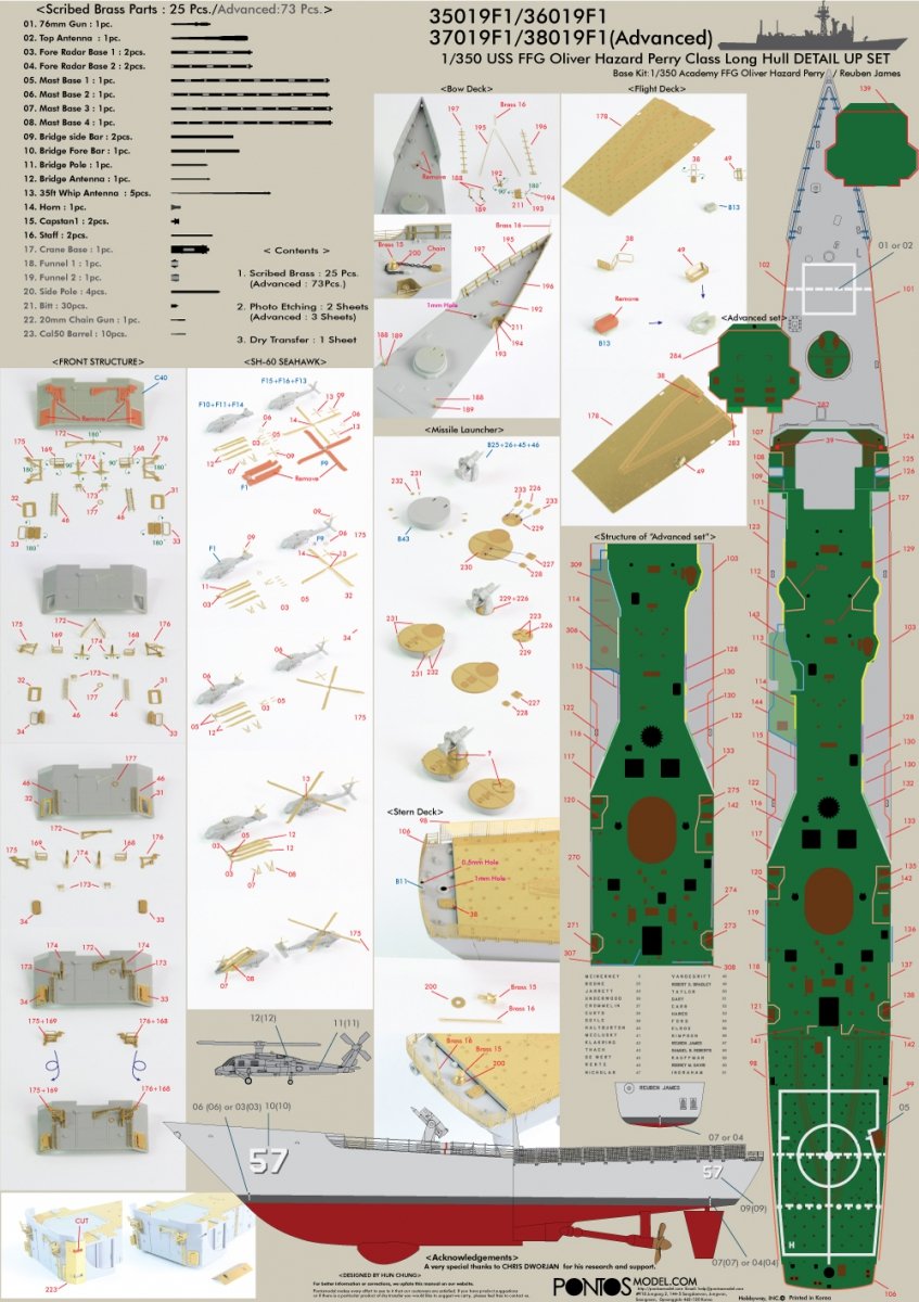 Pontos 35019F1 USS FFG Oliver Hazard Perry Class Long Hull Detail Up Set 1/350 – zdjęcie 5