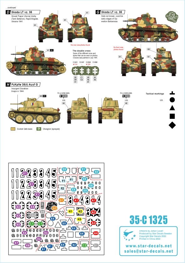 Star Decals 35-C1325 Axis Tank Mix # 7. Czechoslovak and Slovak tanks in WW2. Skoda LT vz. 35, Prague LT 38, PzKpfw 38(t), PzKpfw II Ausf AC, PzKpfw III Ausf N 1/35 – image 3