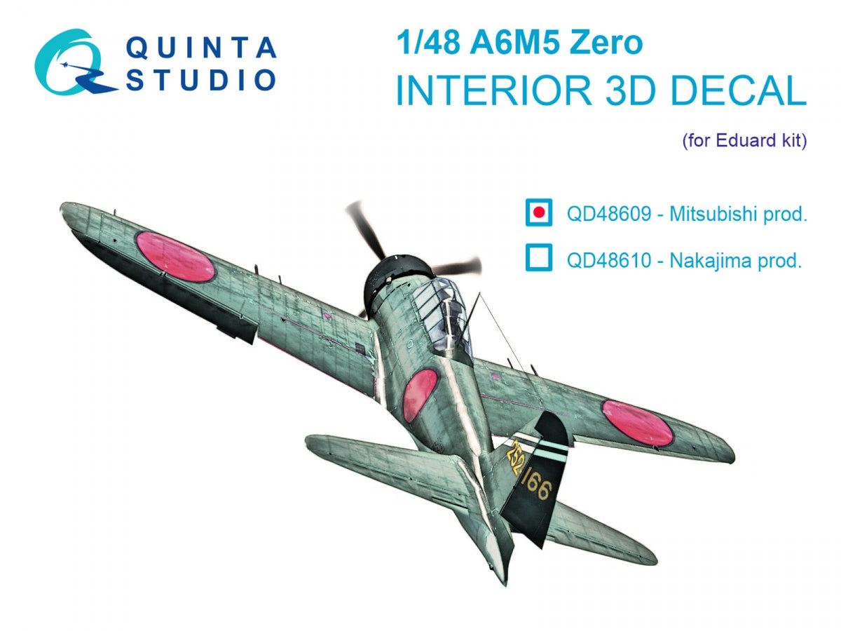 Quinta Studio QD48609 A6M5 Zero (Mitsubishi Production) 3D-Printed & coloured Interior on decal paper (Eduard) 1/48
