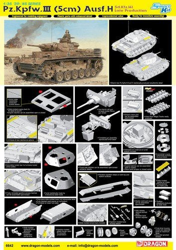 Dragon 6642 German PzKpfw.III (5cm) Ausf.H Sd.Kfz.141 Late Production Version 1/35