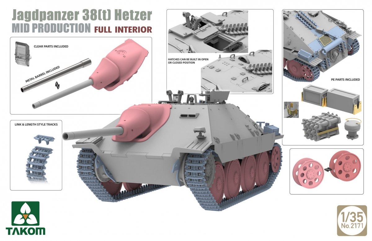 Takom 2171 Jagdpanzer 38(t) Hetzer Mid Production Full Interior 1/35 – zdjęcie 3