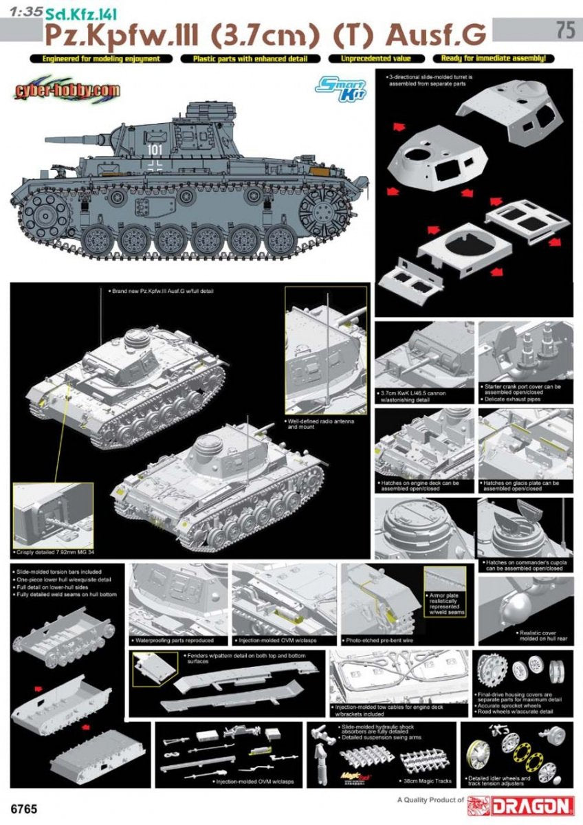 Cyber Hobby 6765 Sd.Kfz.141 Pz.Kpfw.III (3.7cm) (T) Ausf.G 1/35 – zdjęcie 2