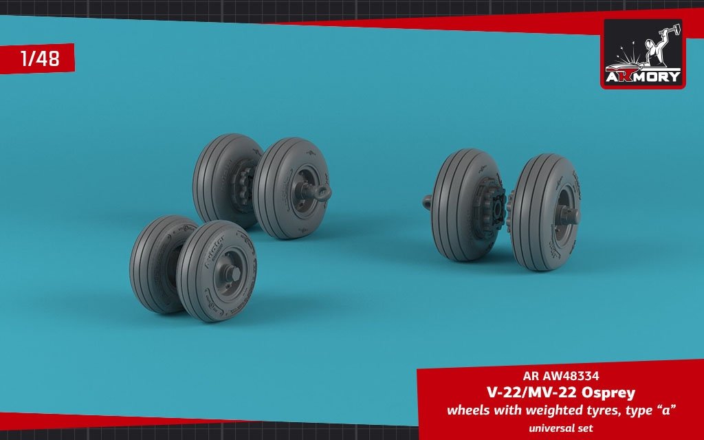 Armory Models AW48334 V-22/MV-22 Osprey wheels w/ weighted tires type “a” 1/48 – zdjęcie 4