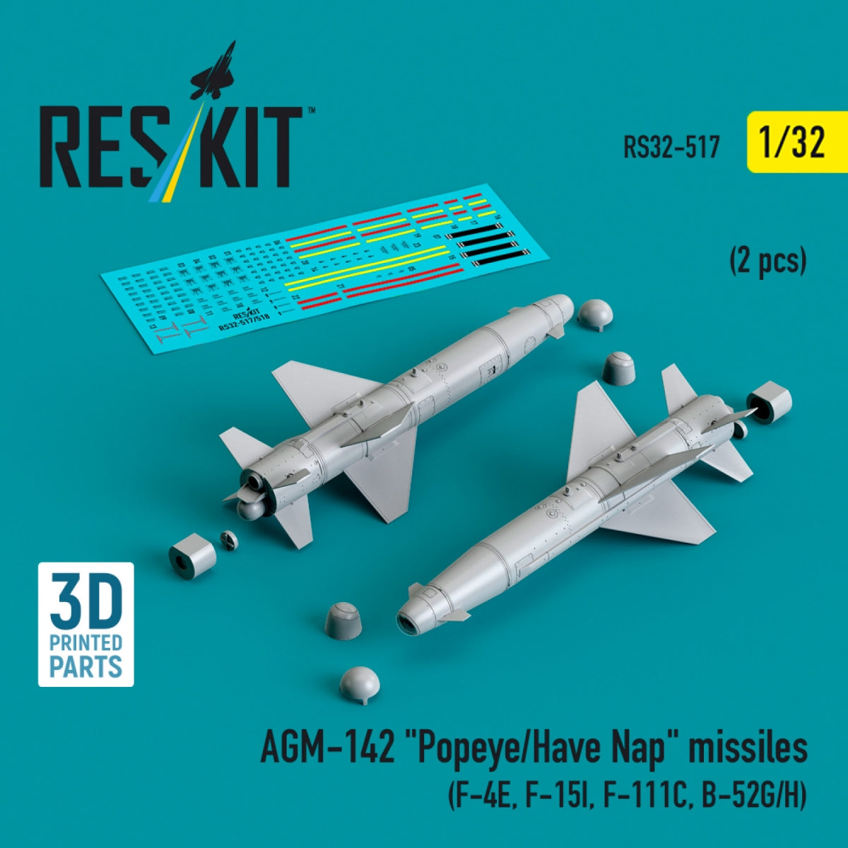 RESKIT RS32-0517 AGM-142 "Popeye/Have Nap" missiles (2 pcs) (3D Printed) 1/32