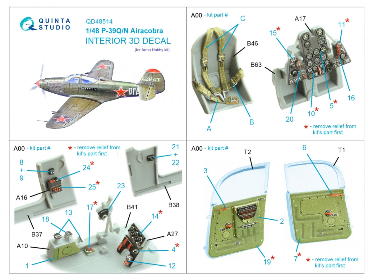 Quinta Studio QD48514 P-39Q/N Airacobra 3D-Printed coloured Interior on decal paper (Arma Hobby) 1/48 – zdjęcie 5