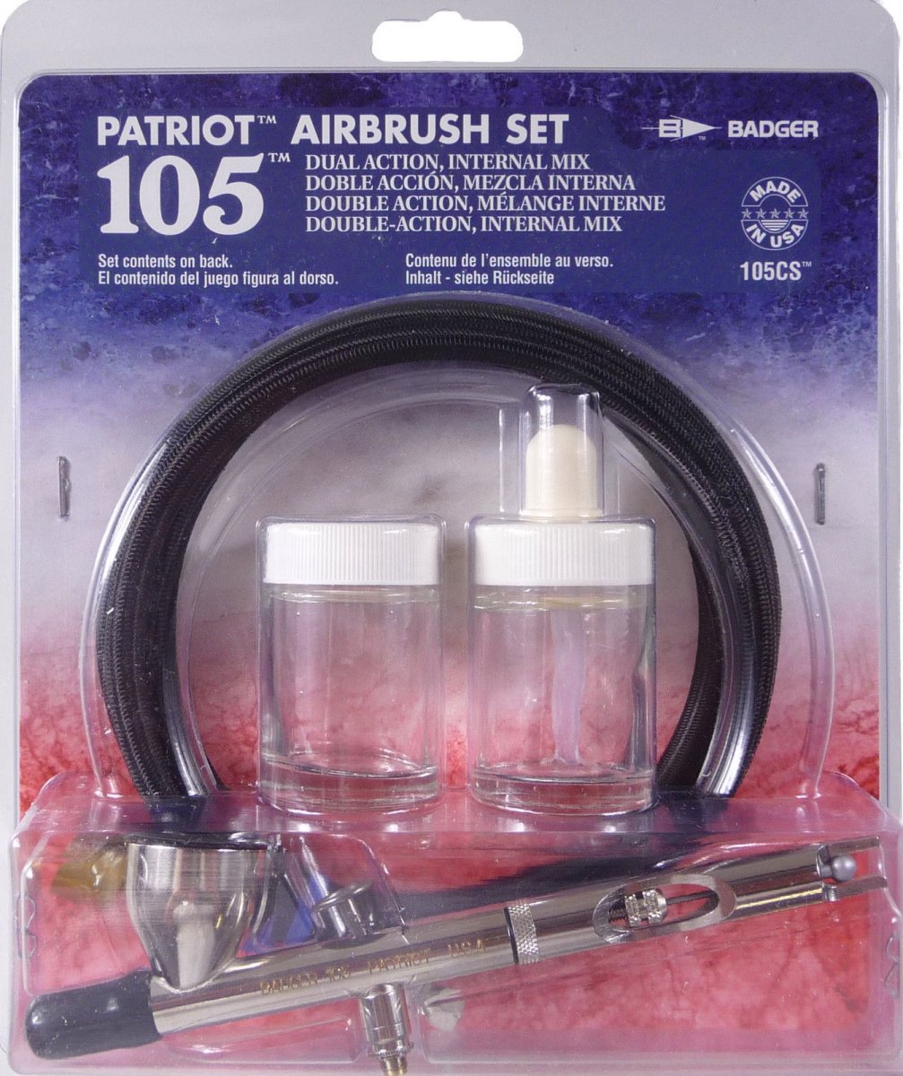 BADGER AIRBRUSHES - 105-CS PATRIOT AIRBRUSH - GRAVITY FEED AIRBRUSH &amp;amp; HOSE 0.5mm