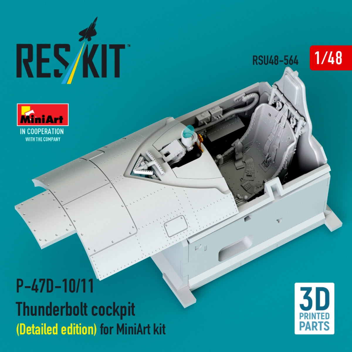 RESKIT RSU48-0564 P-47D-10/11 Thunderbolt cockpit (Detailed edition) for MiniArt kit (3D Printed) 1/48