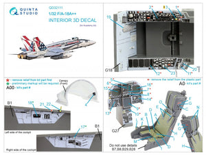 Quinta Studio QD32111 F/A-18A++ 3D-Printed &amp;amp; coloured Interior on decal paper (Academy) 1/32 – zdjęcie 14
