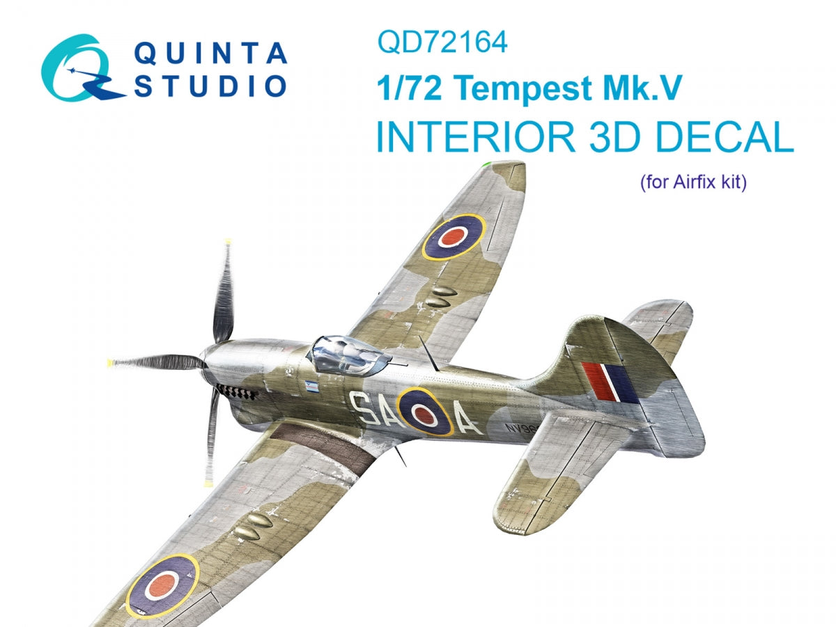 Quinta Studio QD72164 Tempest Mk.V 3D-Printed colored Interior on decal paper (Airfix) 1/72