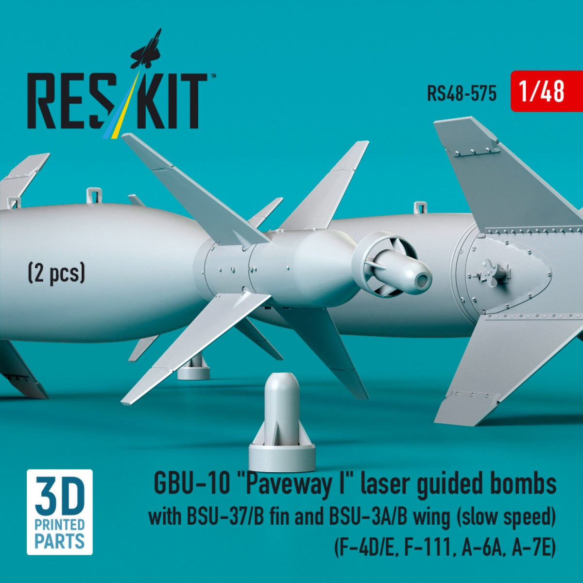 RESKIT RS48-0575 GBU-10 "Paveway I" laser guided bombs with BSU-37/B fin and BSU-3A/B wing (slow speed) (2 pcs) (3D Printed) 1/48