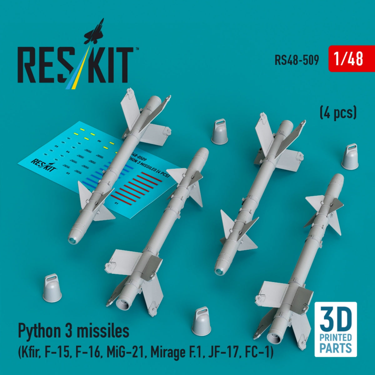 RESKIT RS48-0509 Python 3 missiles (4 pcs) (3D Printed) 1/48