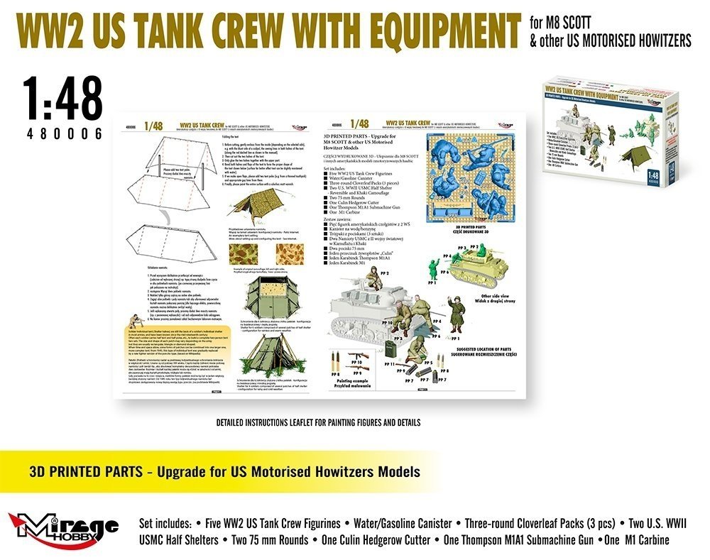 Mirage Hobby 480006 WW2 US Tank Crew With Equipment For M8 Scott And Other US Motorised Howitzers 1/48 – zdjęcie 3