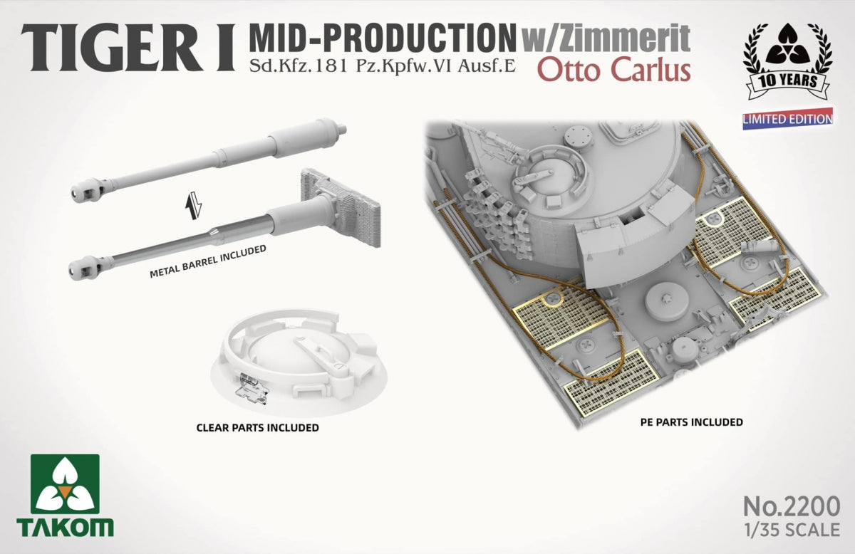 Takom 2200 Tiger I Mid Production w/zimmerit Sd.Kfz. 181 Pz.Kpfw. VI Ausf. E Otto Carius 1/35 – zdjęcie 5