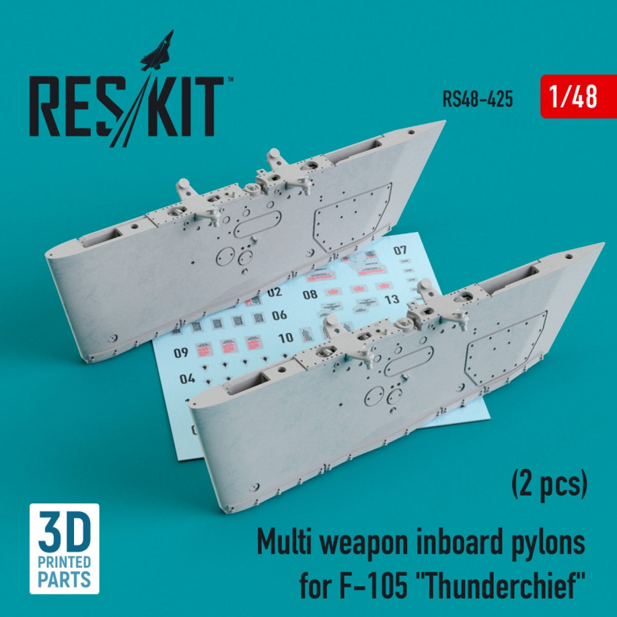 RESKIT RS48-0425 PYLÔNES D'ARMES MULTIPLES INTÉRIEURS POUR F-105 « THUNDERCHIEF » (2 PIÈCES) (IMPRIMÉ EN 3D) 1/48