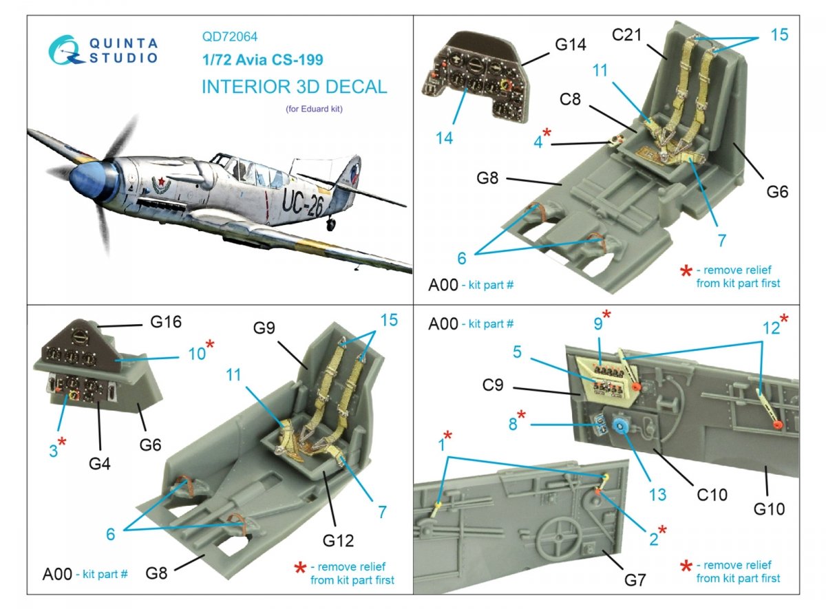 Quinta Studio QD72064 Avia CS-199 3D-Printed &amp;amp; coloured Interior on decal paper (Eduard) 1/72 – zdjęcie 2
