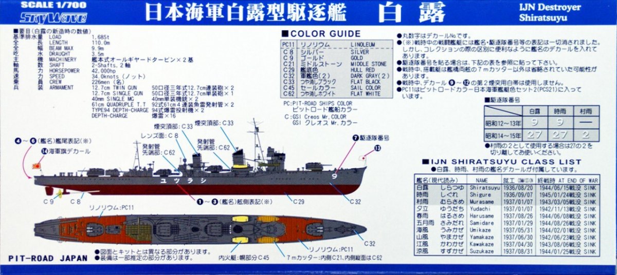 Pit-Road W135 IJN Destroyer Shiratsuyu with hull parts 1/700 – zdjęcie 4