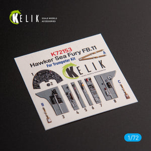KELIK K72153 Hawker Sea Fury FB.11 - décalcomanies 3D intérieures pour maquette Trumpeter au 1/72