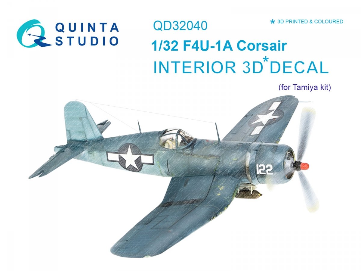 Quinta Studio QD32040 F4U-1A Corsair 3D-Printed &amp;amp; colored Interior on decal paper (for Tamiya kit) 1/32
