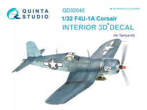 Quinta Studio QD32040 F4U-1A Corsair 3D-Printed &amp;amp; colored Interior on decal paper (for Tamiya kit) 1/32