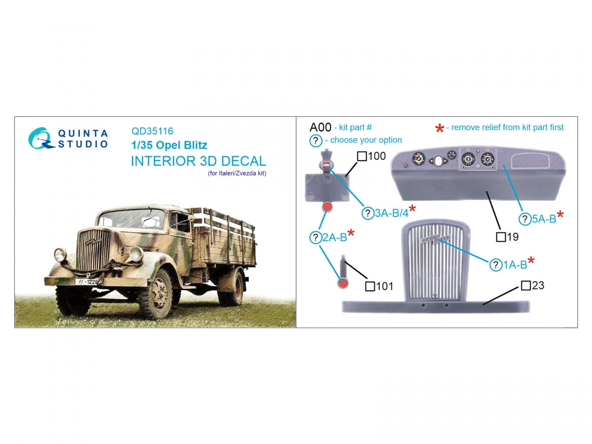 Quinta Studio QD35116 Opel Blitz 3D-Printed &amp;amp; colored Interior on decal paper (Italeri/Zvezda) 1/35 – image 2
