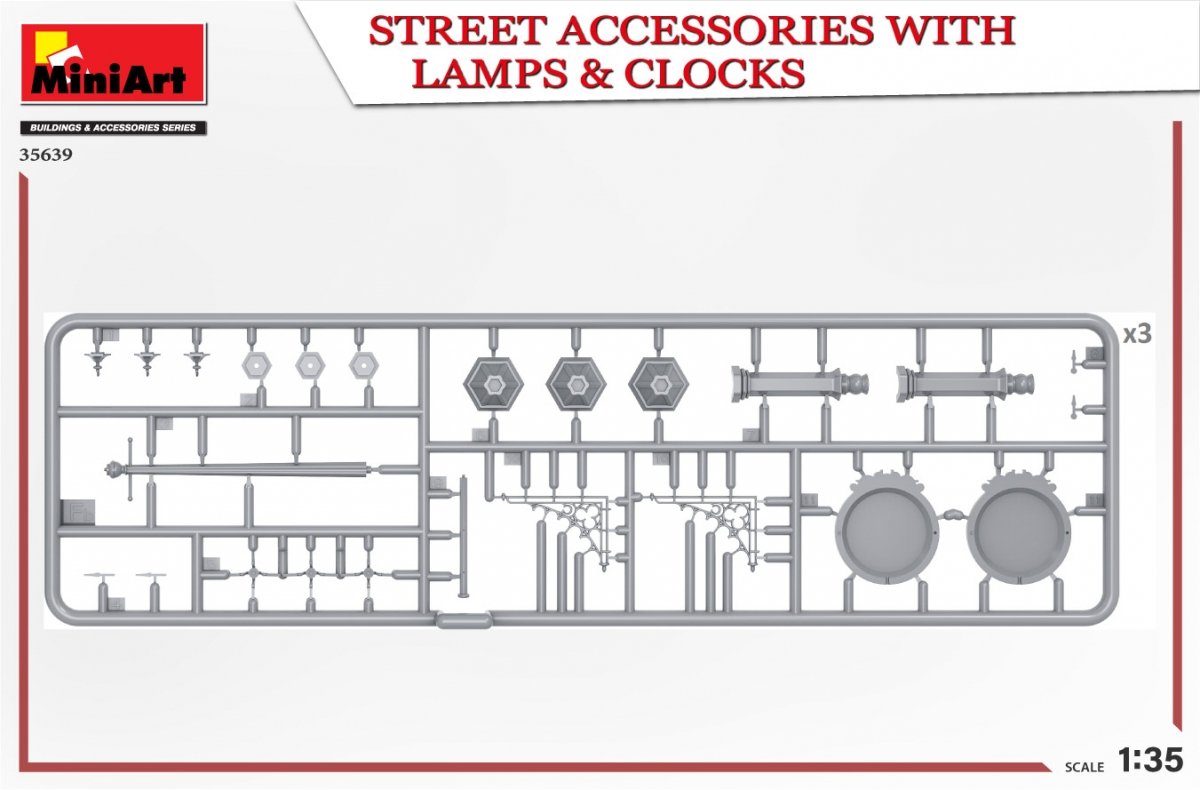 MiniArt 35639 STREET ACCESSORIES WITH LAMPS &amp;amp; CLOCKS 1/35 – zdjęcie 3