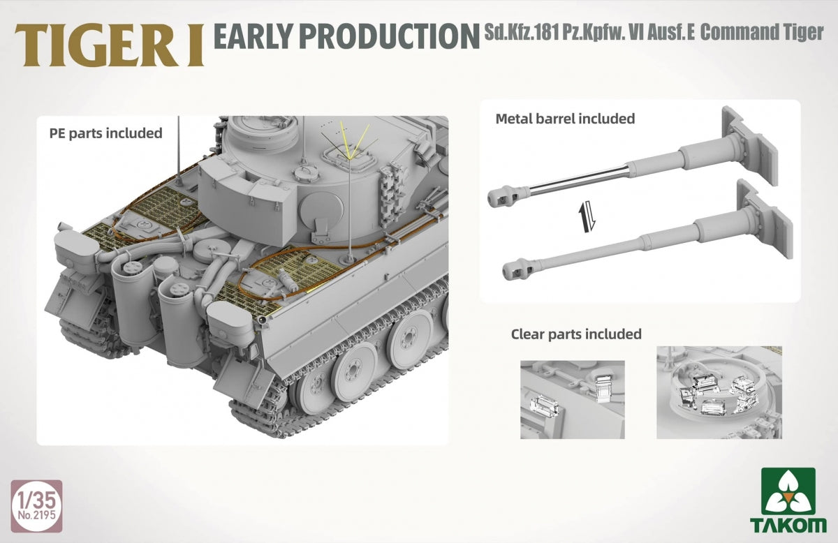 Takom 2195 TIGER I EARLY-PRODUCTION Sd.Kfz.181 Pz.Kpfw.VI Ausf.E Command Tiger 1/35 – imagen 2