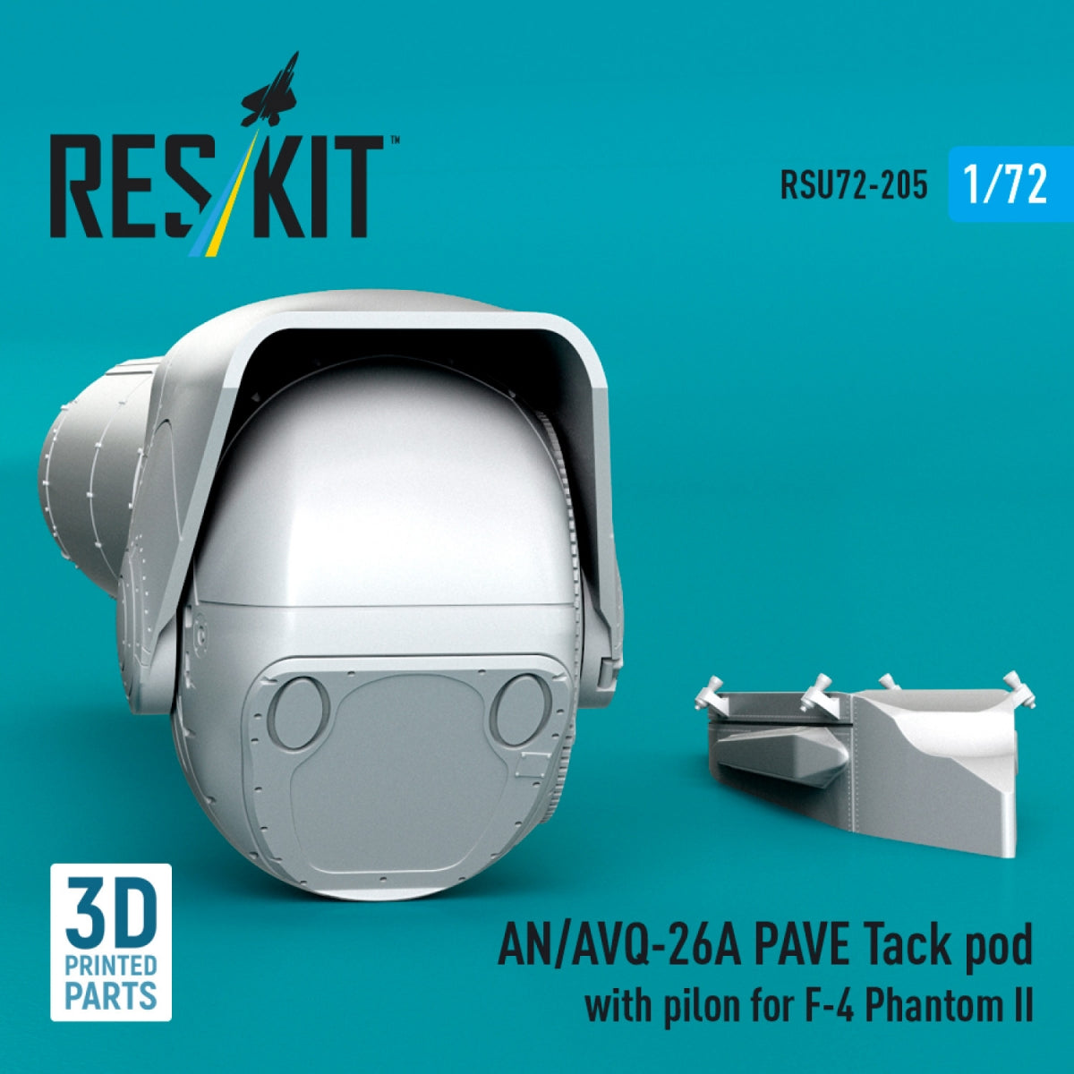 RESKIT RSU72-0205 AN/AVQ-26A PAVE Tack pod with pilon for F-4 Phantom II (3D Printed) 1/72