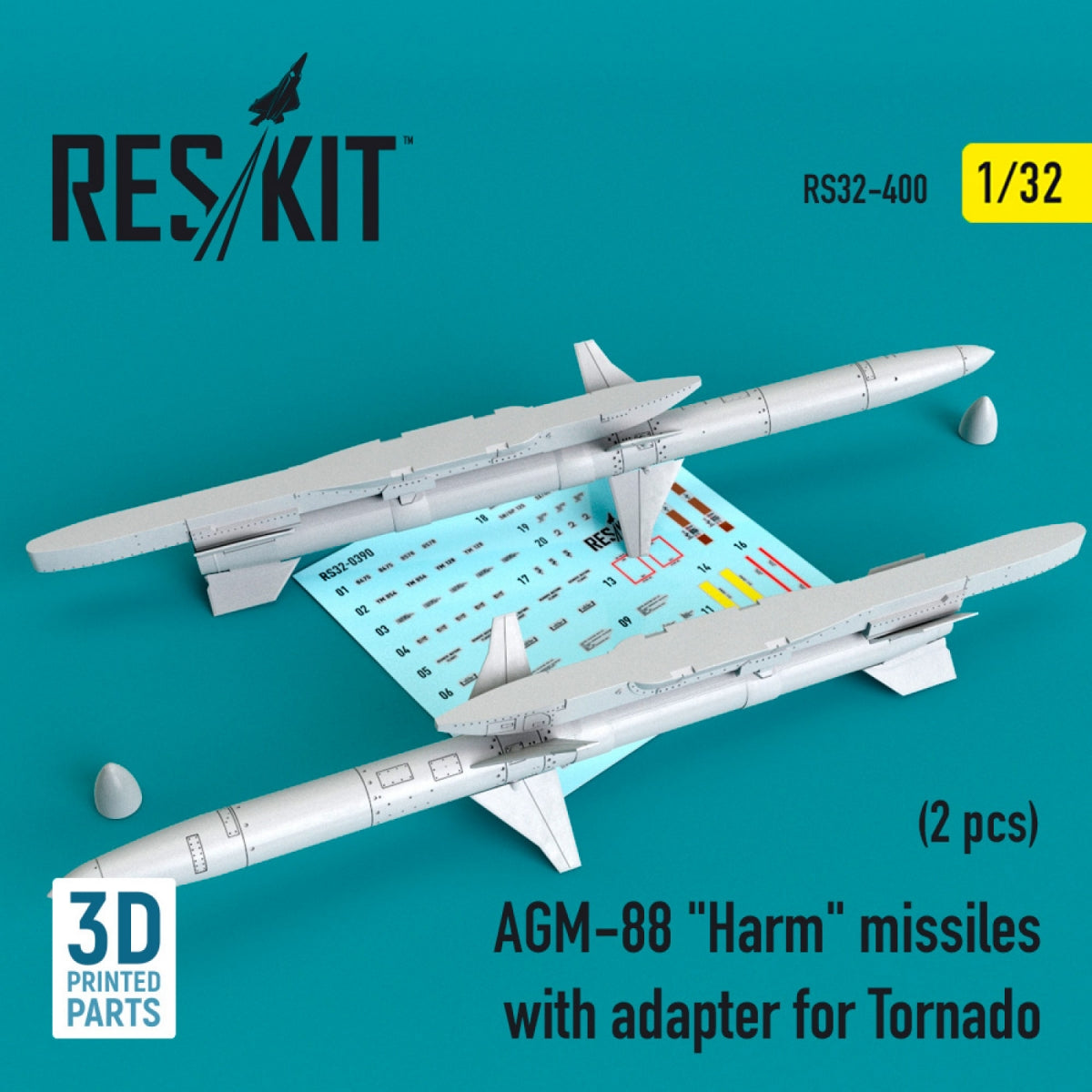 RESKIT RS32-0400 AGM-88 "HARM" MISSILES WITH ADAPTER FOR TORNADO (2 PCS) 1/32