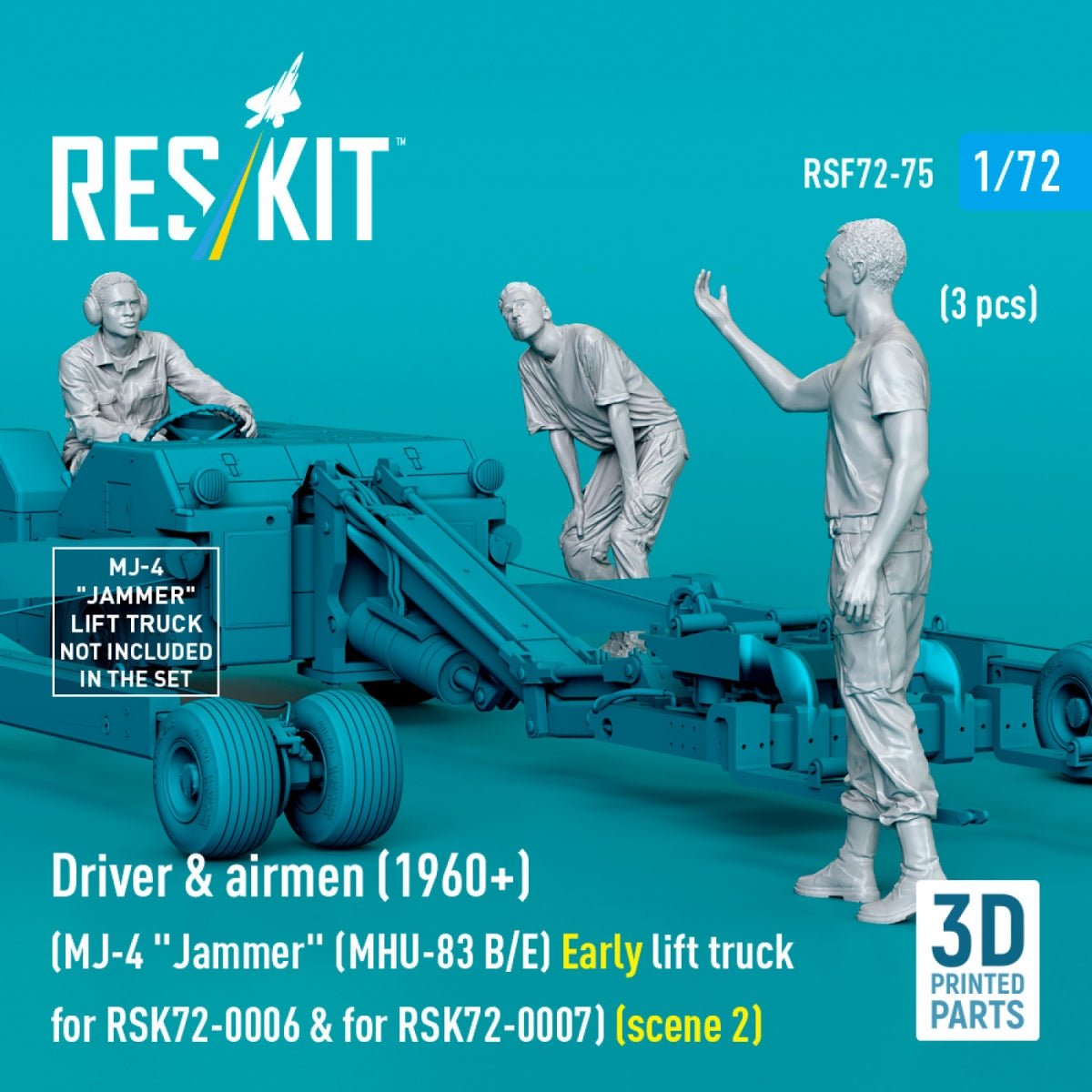 RESKIT RSF72-0075 Driver &amp;amp; airmen (1960+) (3 pcs) (MJ-4 &amp;quot;Jammer&amp;quot; (MHU-83 B/E) Early lift truck for RSK72-0006 &amp;amp; for RSK72-0007) (scene 2) (3D Printed) 1/72 – zdjęcie 2