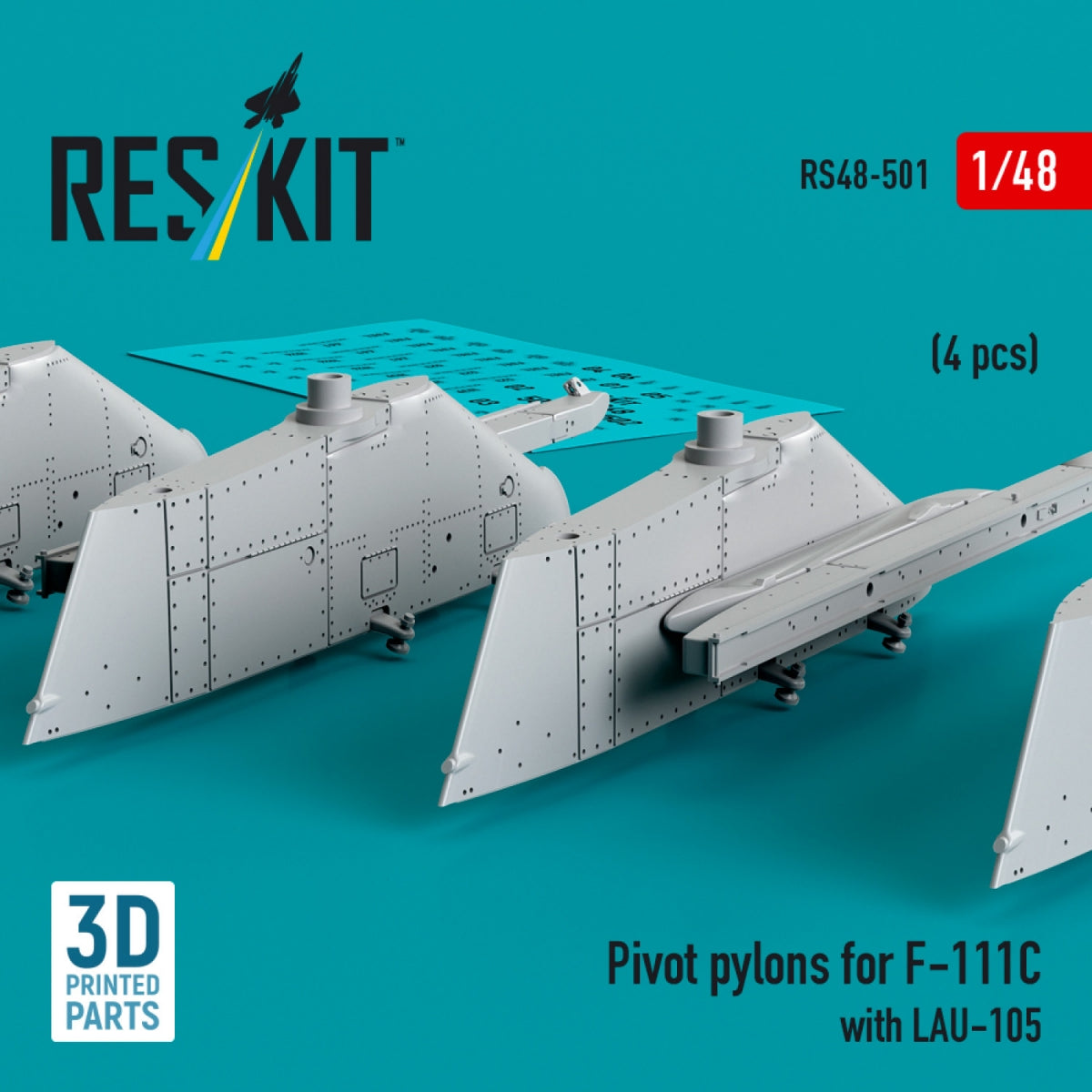 RESKIT RS48-0501 Pivot pylons for F-111C with LAU-105 (4 pcs) (3D Printed) 1/48 – zdjęcie 2