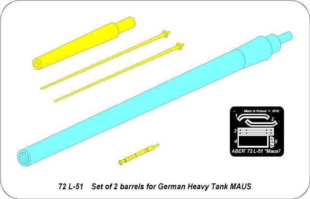 Aber 72L-51 Zestaw 2 Luf do niemieckiego ciężkiego czołgu MAUS / Set of 2 barrels for German Heavy Tank MAUS 1/72 – zdjęcie 3