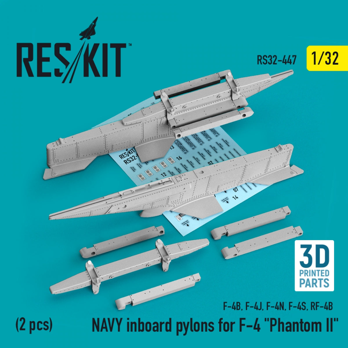 RESKIT RS32-0447 NAVY INBOARD PYLONS FOR F-4 "PHANTOM II" (2 PCS) (3D PRINTED) 1/32