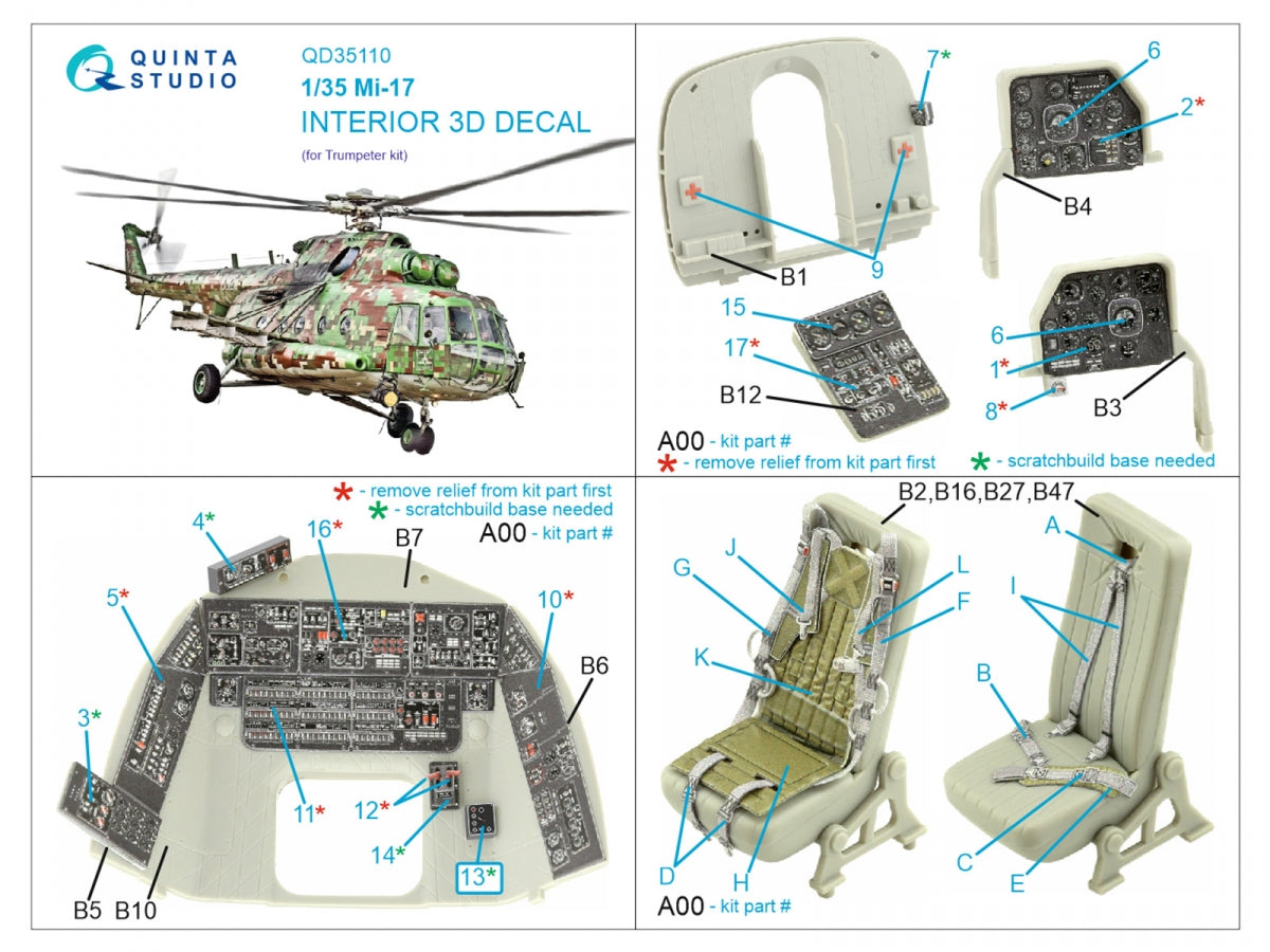 Quinta Studio QD35110 Mi-17 3D-Printed coloured Interior on decal paper (Trumpeter) 1/35 – zdjęcie 2