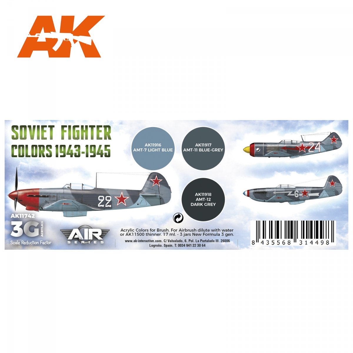AK Interactive AK11742 SOVIET FIGHTER COLORS 1943-1945 3x17 ml – zdjęcie 2