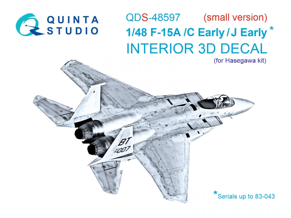 Quinta Studio QDS-48597 F-15A/F-15C Early/F-15J Early 3D-Printed &amp;amp; coloured Interior on decal paper (Hasegawa) (Small version) 1/48