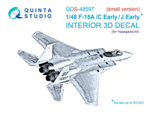 Quinta Studio QDS-48597 F-15A/F-15C Early/F-15J Early 3D-Printed &amp;amp; coloured Interior on decal paper (Hasegawa) (Small version) 1/48