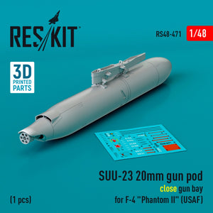 RESKIT RS48-0471 SUU-23 Nacelle de canon de 20 mm (baie fermée) pour F-4 « Phantom II » (USAF) (1 pièce) (Impression 3D) 1/48