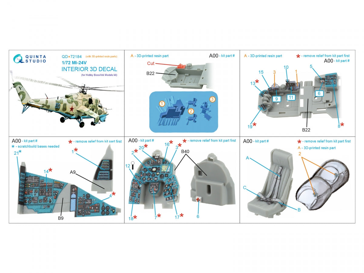 Quinta Studio QD+72184 Mi-24V 3D-Printed &amp;amp; coloured Interior on decal paper (Hobby Boss/ARK Models) (with 3D-printed resin parts) 1/72 – zdjęcie 12