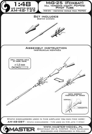Master AM-48-129 MiG-25 (Foxbat) (all versions except PD/PDS) - Pitot Tube 1/48 – zdjęcie 4