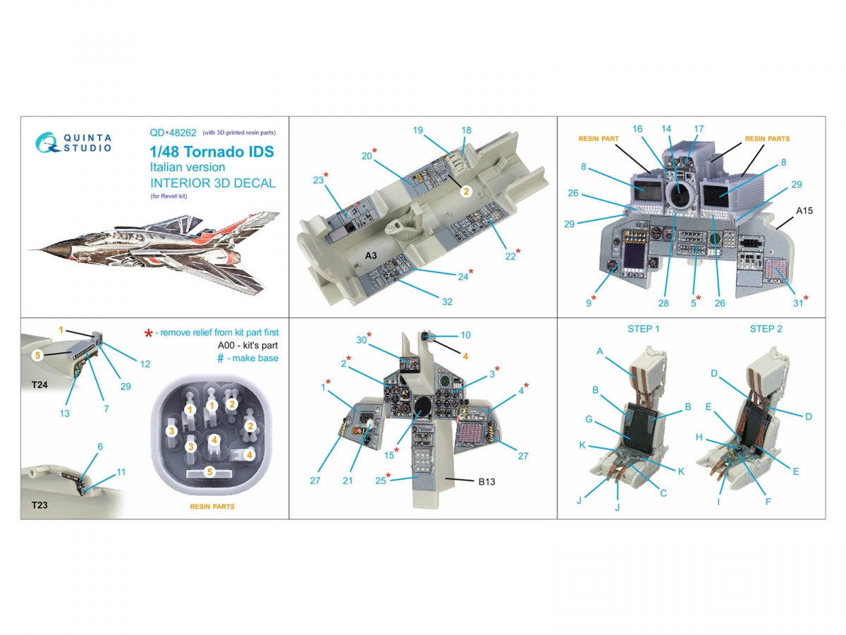 Quinta Studio QD+48262 Tornado IDS Italian 3D-Printed &amp;amp; coloured Interior on decal paper (Revell) (with 3D-printed resin parts) 1/48 – zdjęcie 2