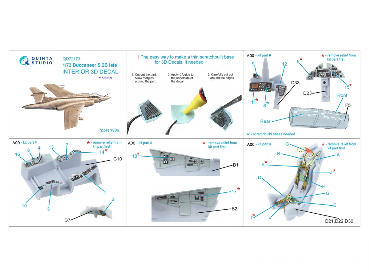 Quinta Studio QD72173 Blackburn Buccanneer S.2B Late 3D-Printed &amp;amp; coloured Interior on decal paper (Airfix) 1/72 – Bild 3