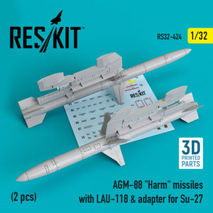 RESKIT RS32-0424 AGM-88 &amp;quot;HARM&amp;quot; MISSILES WITH LAU-118 &amp;amp; ADAPTER FOR SU-27 (2 PCS) 1/32