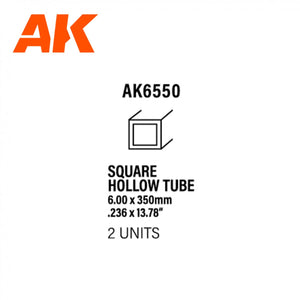 AK Interactive AK6550 SQUARE HOLLOW TUBE 6.00 X 350MM – STYRENE SQUARE HOLLOW TUBE – (2 UNITS)
