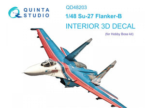Quinta Studio QD48203 Su-27 3D-Printed &amp;amp; coloured Interior on decal paper ( Hobby Boss ) 1/48