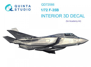 Quinta Studio QD72066 F-35B 3D-Printed &amp;amp; colored Interior on decal paper (Academy) 1/72