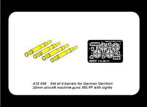Aber A32008 Set of 4 barrels for German Oerlikon 20mm aircraft machine guns MG FF with sights 1/32 – image 6