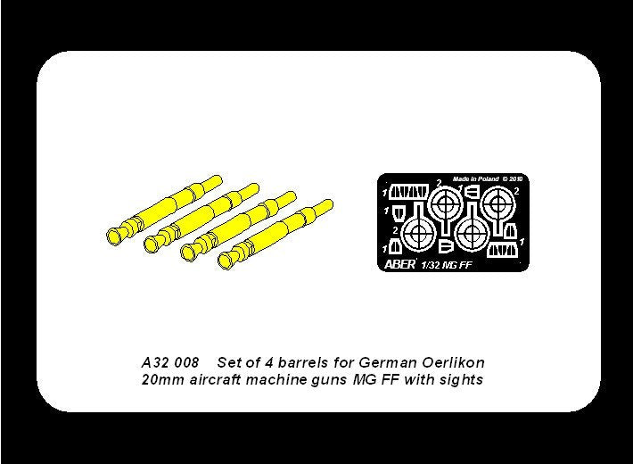 Aber A32008 Set of 4 barrels for German Oerlikon 20mm aircraft machine guns MG FF with sights 1/32 – image 6